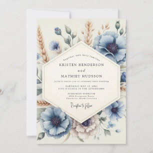 Dusty Blue Meadow Bloom Wedding Invitation