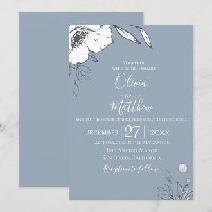 Dusty Blue Meadow Flowers Wedding Invitation