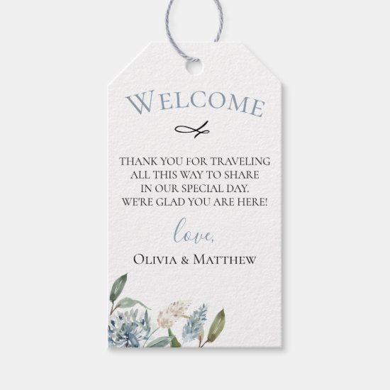 Dusty Blue Meadow Flowers Wedding Welcome Bag Gift Tags