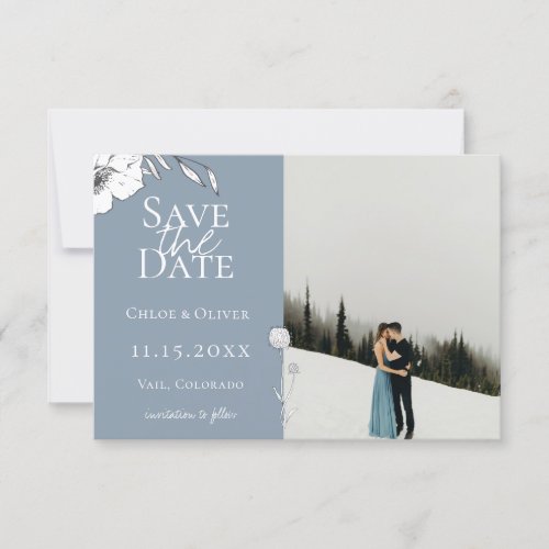 Dusty Blue Meadow Photo Save The Date Announcement