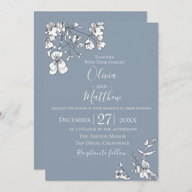 Dusty Blue Meadow Wedding Invitation (Front/Back)