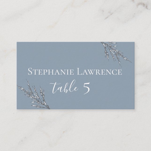 Dusty Blue Meadow Wedding Place Card (Front)