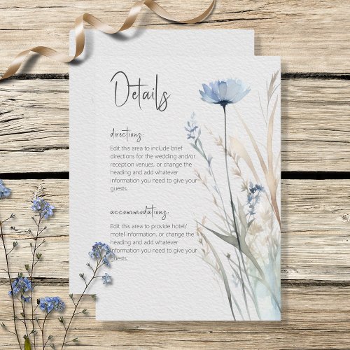 Dusty Blue Meadow Wildflowers Modern Details Enclosure Card