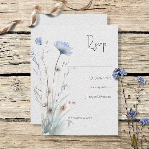 Dusty Blue Meadow Wildflowers Modern No Dinner RSVP Card