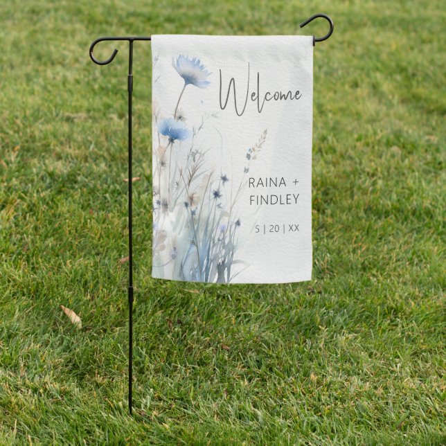 Dusty Blue Meadow Wildflowers Wedding Garden Flag (In SItu)