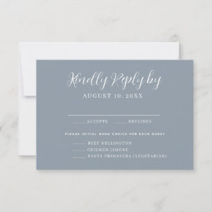 Dusty Blue Menu Choice Wedding RSVP Card