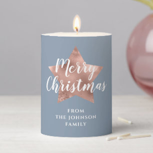 Dusty Blue Merry Christmas Pillar Candle
