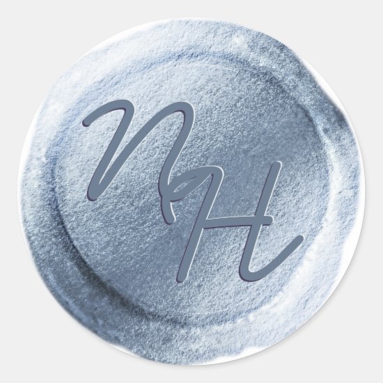 Dusty Blue Metallic Wax Seal Initials Sticker