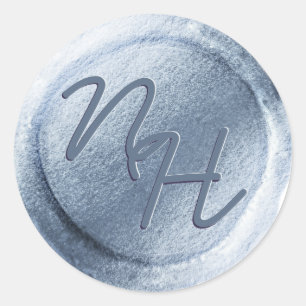Dusty Blue Metallic Wax Seal Initials Sticker