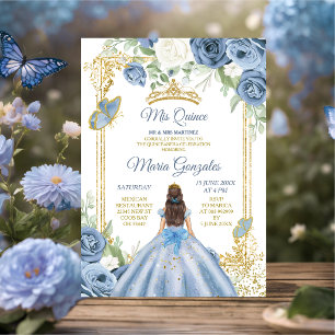 Dusty Blue Mexcian Girl Floral Sweet 16th Birthday Invitation