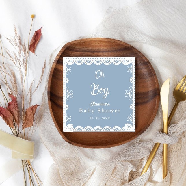 Dusty Blue mexican boy baby shower  papel picado Napkins (Creator Uploaded)