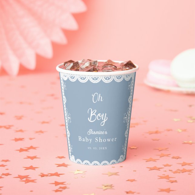 Dusty Blue mexican boy baby shower  papel picado Paper Cups (Insitu)