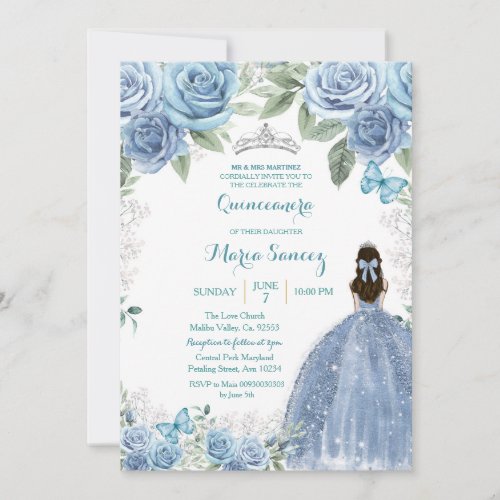 Dusty Blue Mexican Girl Charra Mis Quince Invitation