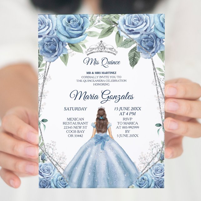 Dusty Blue Mexican Girl Princess Quinceanera Invitation (Creator Uploaded)