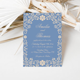 Dusty Blue Mexican Talavera Wedding Invitation