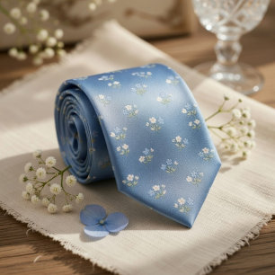 Dusty Blue Micro Floral Wedding Pattern Neck Tie