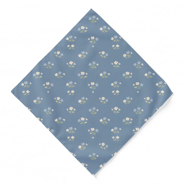 Dusty Blue Micro Floral Wedding Pocket Square Bandana (Front)