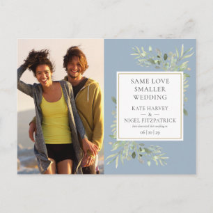 Dusty Blue Micro Wedding Photo Announcement Postcard