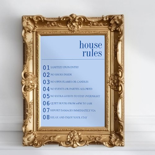 Dusty Blue Minimal Airbnb House Rules Sign