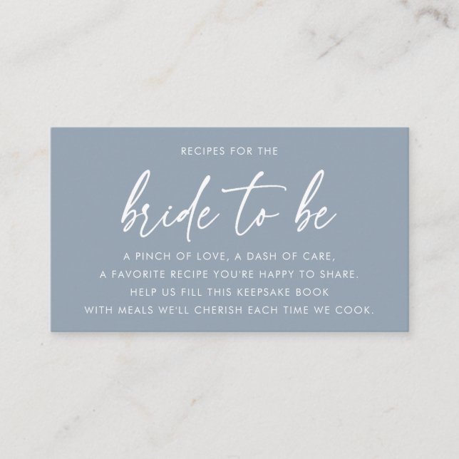 Dusty Blue Minimal Bridal Shower Recipe Request Enclosure Card (Front)