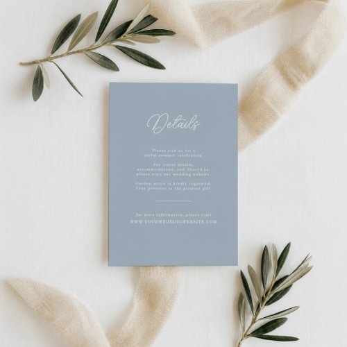 Dusty Blue Minimal Calligraphy Wedding Details Enclosure Card