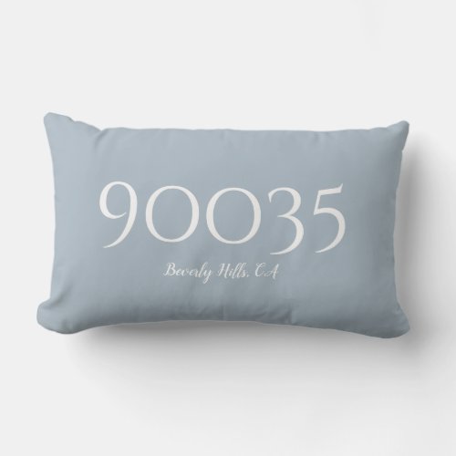 Dusty Blue Minimal City State Zip Code Location Lumbar Pillow