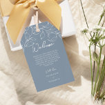 Dusty Blue Minimal Destination Wedding Welcome Gift Tags<br><div class="desc">This dusty blue minimal destination wedding welcome gift tags design perfectly embodies a modern romantic aesthetic. Featuring a classic blend of dusty blue background with minimal white leaf patterns gracefully complemented by a simple calligraphy script paired with an understated serif font. The result is a perfectly polished feel for your...</div>