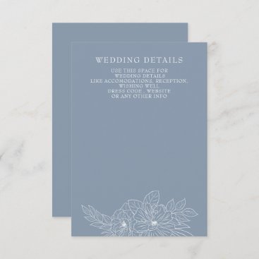 Dusty Blue Minimal Elegant Floral Sketch Wedding Enclosure Card