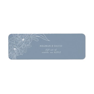 Dusty Blue Minimal Elegant Floral Sketch Wedding Label