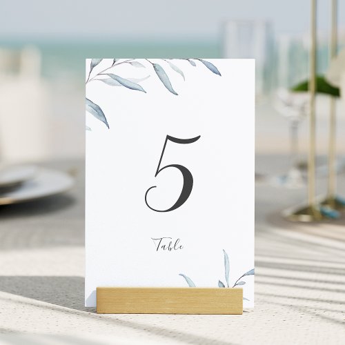 Dusty blue minimal greenery botanical table card