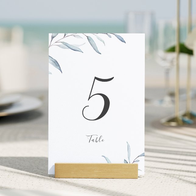 Dusty blue minimal greenery botanical table card (Dusty blue minimal greenery botanical table card)
