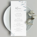 Dusty blue minimal greenery botanical wedding menu<br><div class="desc">Modern chic minimal watercolor botanical foliage greenery design in dusty blue color,  simple and elegant,  great for modern wedding,  rustic wedding,  and botanical garden wedding. 
See all the matching pieces in collection.</div>