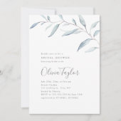 Dusty blue minimal greenery bridal shower invitation (Front)