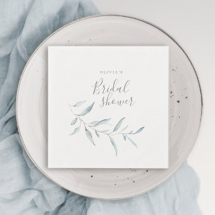 Dusty blue minimal greenery bridal shower party napkins
