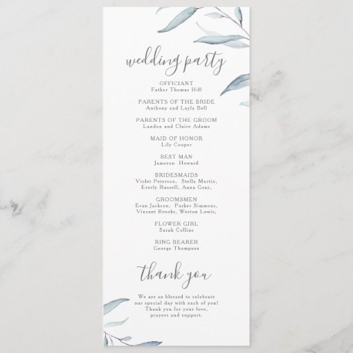 Dusty blue minimal greenery rustic wedding program | Zazzle