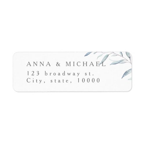 Dusty blue minimal greenery wedding return address label