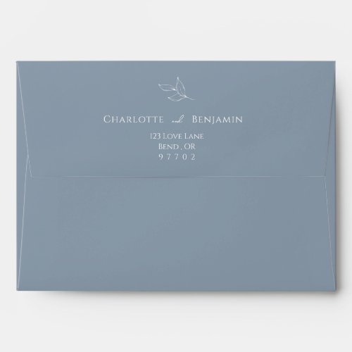 Dusty Blue Minimal Leaf Wedding Mailing Envelope