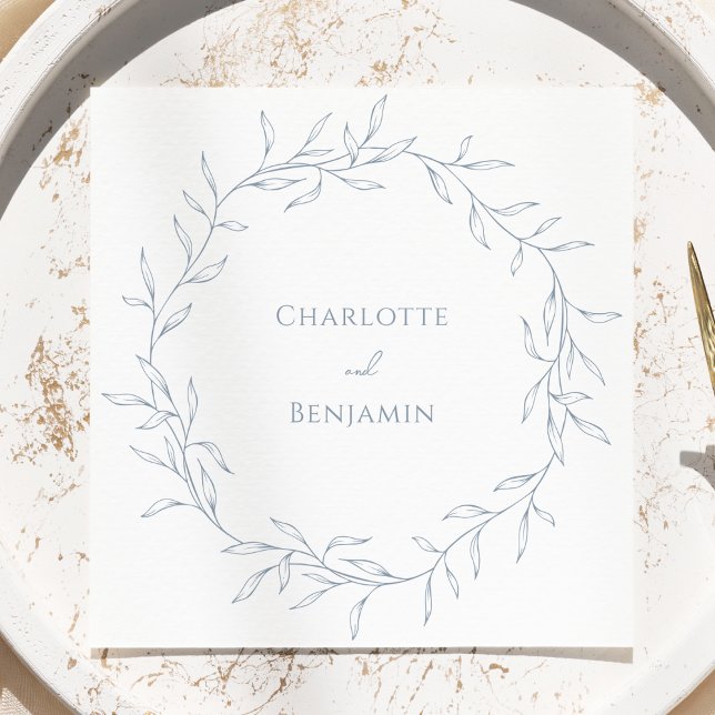 Dusty Blue Minimal Leaf Wedding Napkins (Creator Uploaded)