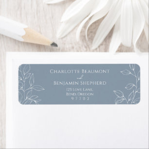 Dusty Blue Minimal Leaf Wedding Return Address Label