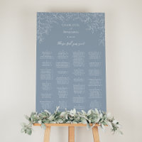 Dusty Blue Minimal Leaf Wedding Seating Chart