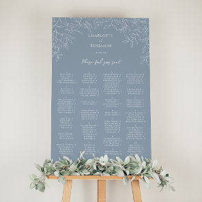 Dusty Blue Minimal Leaf Wedding Seating Chart Foam Board