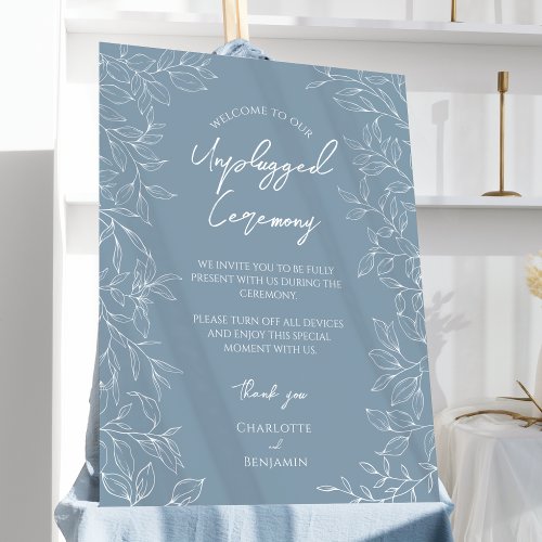 Dusty Blue Minimal Leaf Wedding Unplugged Ceremony Foam Board