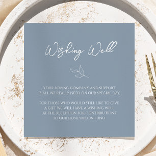 Dusty Blue Minimal Leaf Wedding Wishing Well Enclosure Card