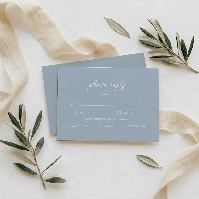Dusty Blue Minimal Modern Calligraphy Wedding RSVP Enclosure Card (Creator Uploaded)