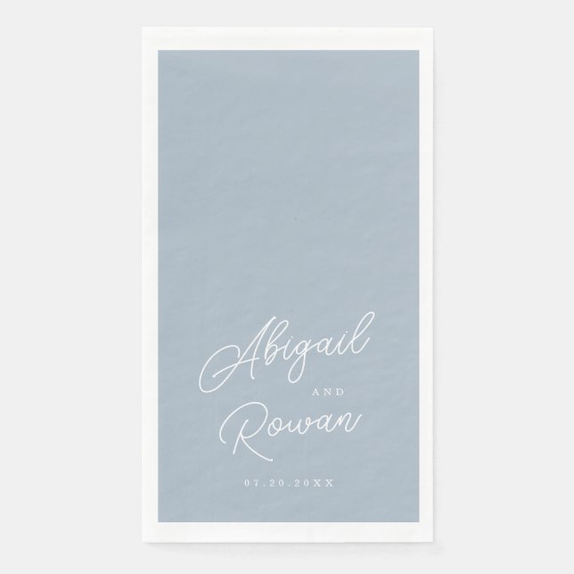 Dusty Blue Minimal Modern Script Paper Guest Towel (Front)