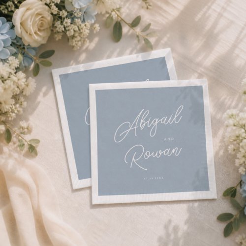 Dusty Blue Minimal Modern Script Wedding Napkins
