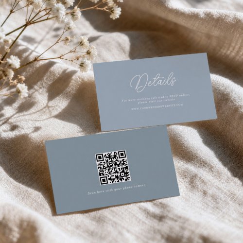 Dusty Blue Minimal QR Code Wedding Details Card