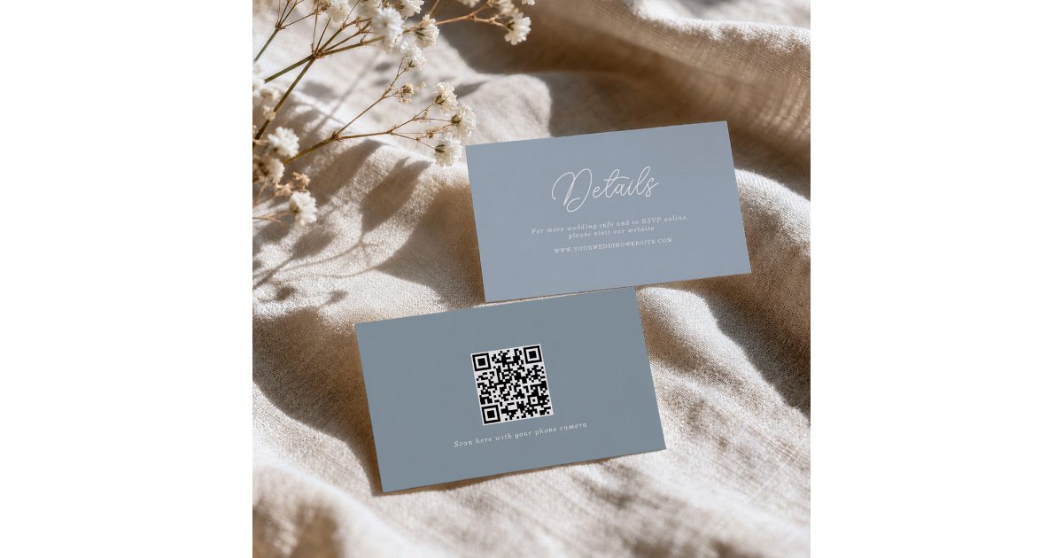Marry Blue Code Dusty Blue Minimal QR Code Wedding Details Card | Zazzle