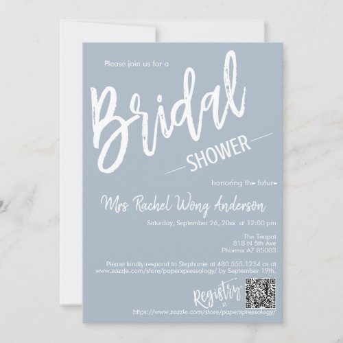 Dusty Blue Minimal Script Bridal Shower QR Code Invitation