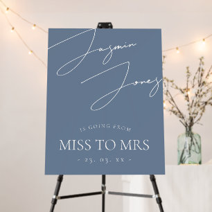 Dusty Blue Minimal Script Miss To Mrs Shower Foam Board